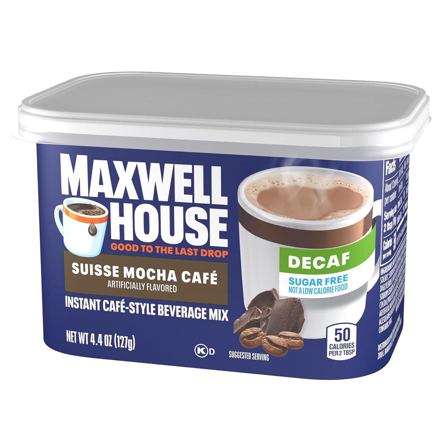 Maxwell House Sugar-Free Suisse Mocha Cafe Decaf Instant Cafe-Style Beverage Mix, 4.4 oz. Canister