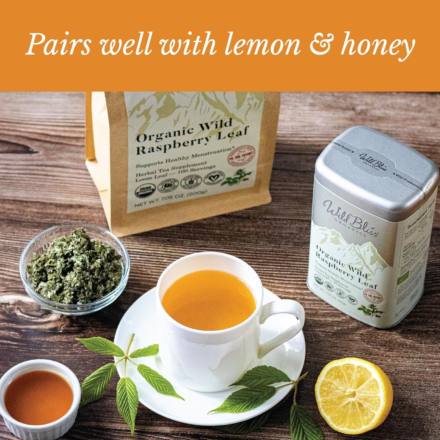 Wild Bliss Organic Red Raspberry Leaf Tea Pregnancy and Menstrual Support - Loose Leaf Herbal Tea - 1.76 Oz - 25 Servings