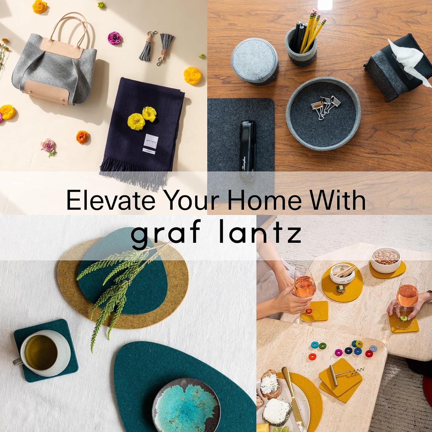 Graf Lantz - Bierfilzl Merino Wool Square Coasters Set of 4 - Charcoal (4"x4"x5mm) - Absorbs 30% of Weight, Natural German Wool - Heat Resistant, Sustainable, Reusable - Home Decor, Coffee Table Decor