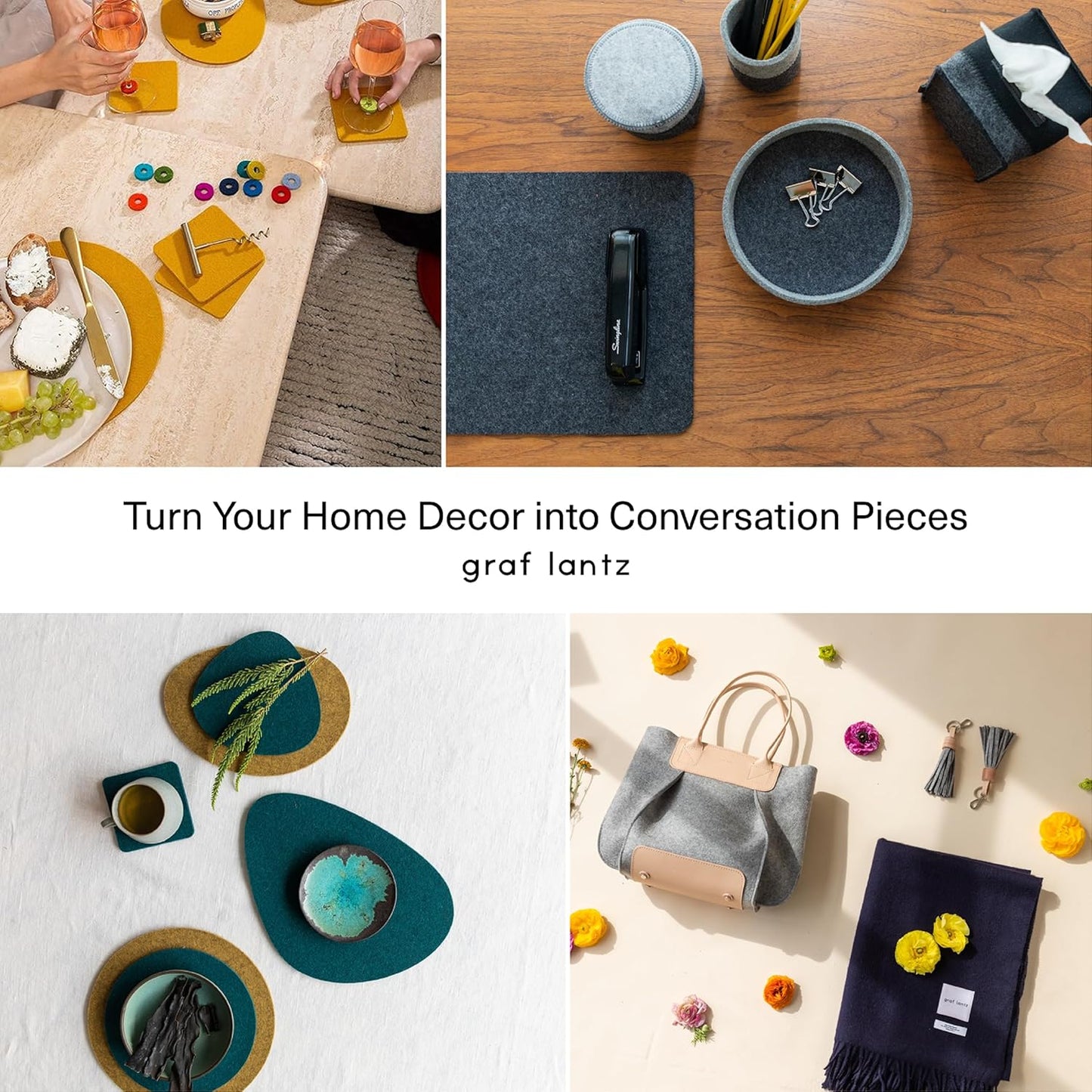 Graf Lantz - Bierfilzl Merino Wool Round Coasters Set of 6 - Chic (4" Circles) - Absorbs 30% of Weight - German Wool - Heat Resistant, Sustainable, & Reusable - Home Decor & Coffee Table Decor