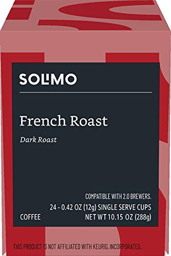 Amazon Brand - Solimo Dark Roast Coffee Pods, French Roast, Compatible with Keurig 2.0 K-Cup Brewers, 24 Count