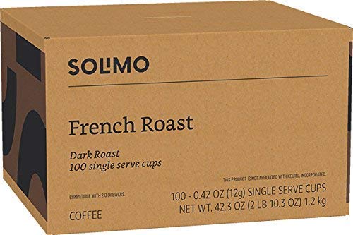 Amazon Brand - Solimo Dark Roast Coffee Pods, French Roast, Compatible with Keurig 2.0 K-Cup Brewers, 100 Count (Pack of 2)