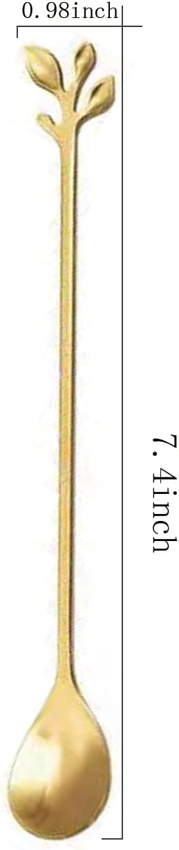 Long Handle Ice Tea Spoons Set Ice Cream Leaf Spoon Stainless Steel Cocktail Stirring Spoon Gold Coffee Spoons For Coffee Bar Dessert Hottea Shakes (6 Pcs, Gold)