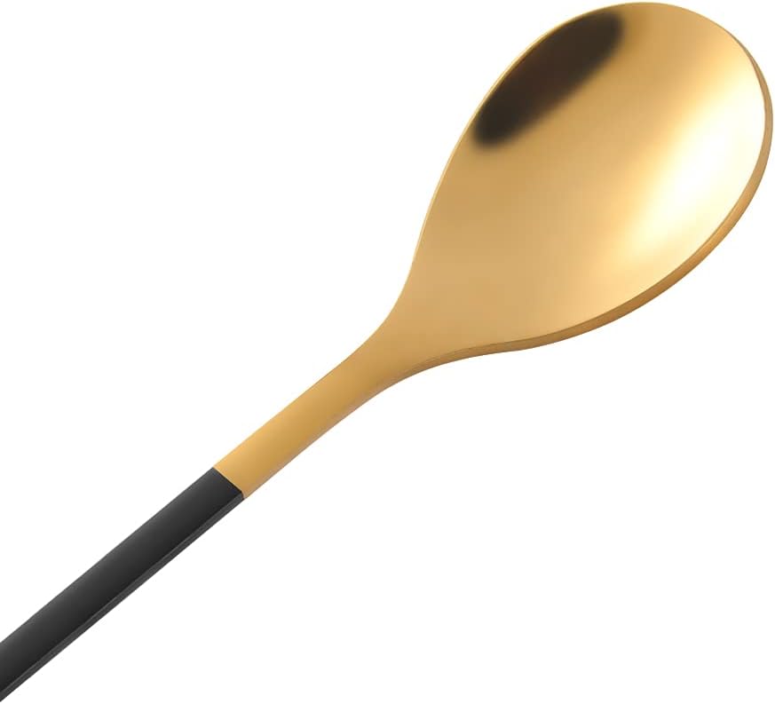 AnSaw Elegant Black & Gold Leaf Espresso Spoons - 10-Piece, 4.7" Mini Stainless Steel Coffee & Dessert Tea Spoons, Perfect for Demitasse & Small Servings