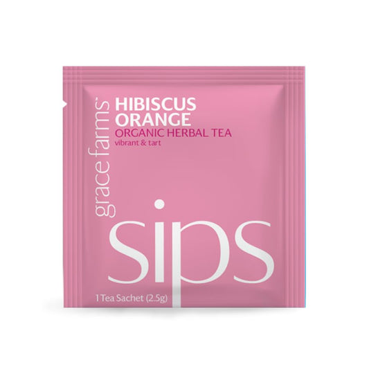 Grace Farms Organic HIBISCUS ORANGE Herbal Tea (100 Enveloped Pyramid Sachets w/String & Tag) | Healthy and Caffeine Free | Organic, Fair Trade and Kosher Certified | Gives Back 100% of Profits