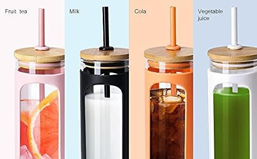 Kodrine 20oz Glass Tumbler with Straw and Lid, Iced Coffee Cups with Bamboo Lids, Glass Cups for Cold Drinks, Smoothie Cup with Silicone Sleeve for Travel, Work, BPA FREE-DodgerBlue