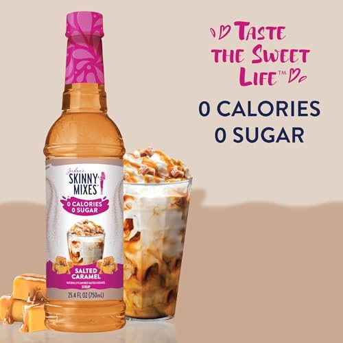 Jordan's Skinny Syrups Sugar Free Coffee Syrup, Salted Caramel Flavor Drink Mix, Zero Calorie Flavoring for Chai Latte, Protein Shake, Food & More, Gluten Free, Keto Friendly, 25.4 Fl Oz, (Pack of 6)