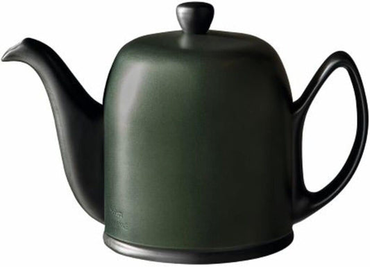 Salam Luxury French Tea Pot - Porcelain Teapot with Emerald Aluminum Cover, Ceramic Tea Kettle for Loose Tea, Removable Infuser, 6 Cup Capacity, 36oz - Black