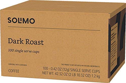 Amazon Brand - Solimo Dark Roast Coffee Pods, Compatible with Keurig 2.0 K-Cup Brewers 100 Count(Pack of 2)
