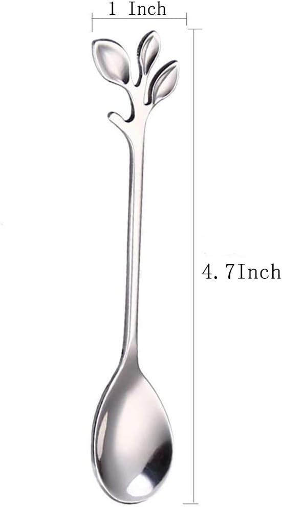 AnSaw Elegant Silver Leaf Coffee Spoons - 10-Piece, 4.7" Mini Stainless Steel Espresso & Dessert Tea Spoons, Perfect for Demitasse & Small Servings