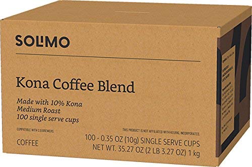 Amazon Brand - Solimo Medium Roast Coffee Pods, Kona Blend, Compatible with Keurig 2.0 K-Cup Brewers, 100 Count