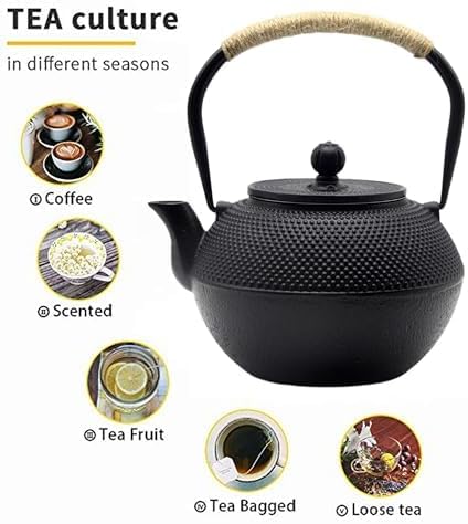 40.6oz Cast Iron Teapot, Japanese Tetsubin Tea Kettle for Stovetop Safe, Black Cast Iron Tea Kettle with Infuser for Loose Leaf, Tea Pot with Enameled Interior, Gift for Tea Lovers