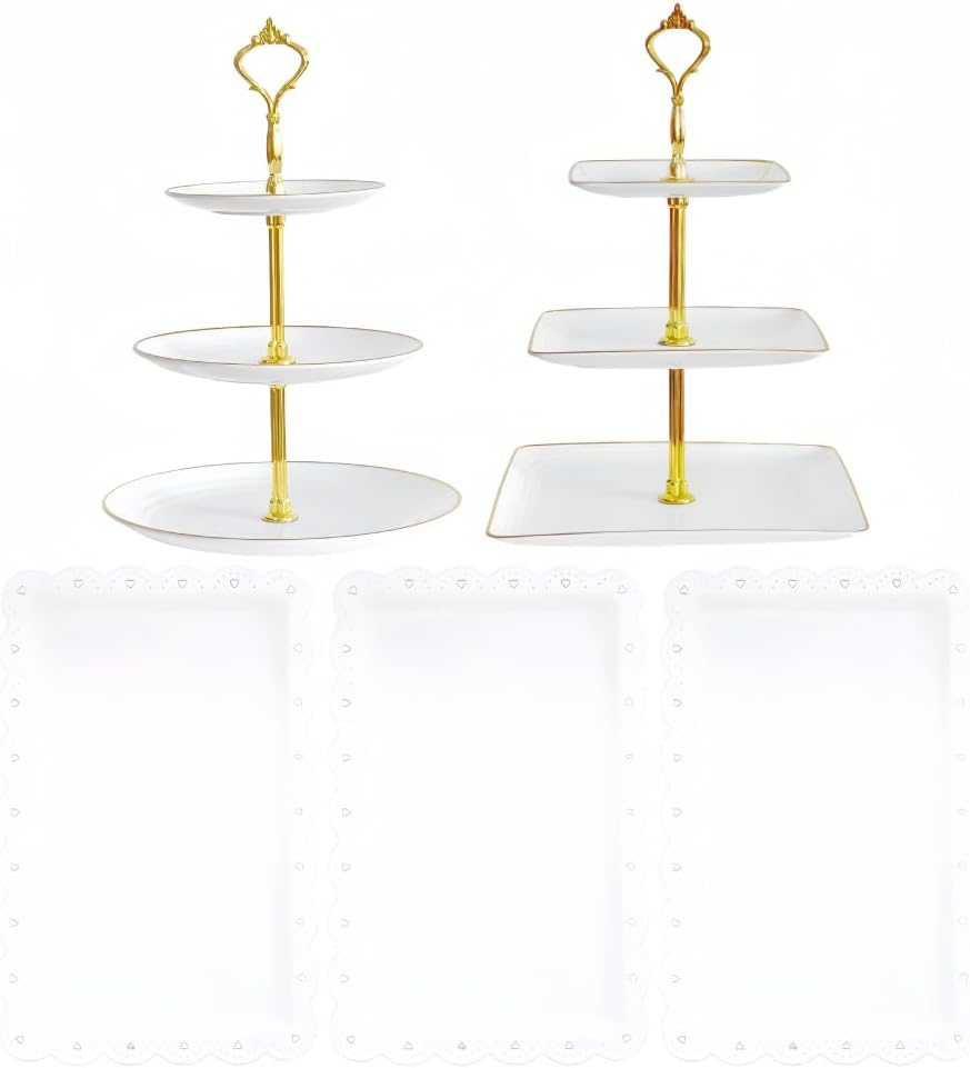 RAUVOLFIA 5 Pcs Dessert Table Stand Set - 2 X 3 Tier Plastic Cupcake Display Stands Cookie Tray Rack Serving Tower & 3 Pcs Trays for Wedding Baby Shower Tea Party