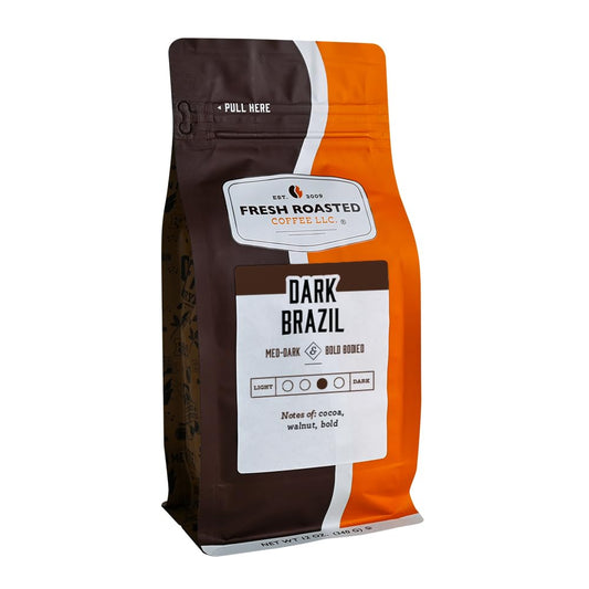 Fresh Roasted Coffee, Dark Brazil, 12 oz, Med-Dark Roast, Kosher, Whole Bean