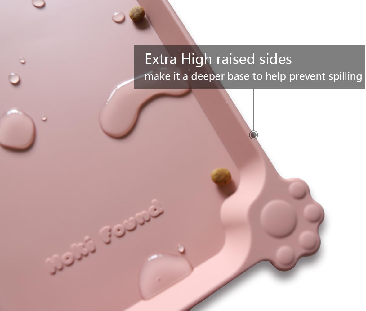 Hoki Found Large Non Slip Pet Feeding Mats - Silicone tray - Waterproof Bowls - Neutral Pink