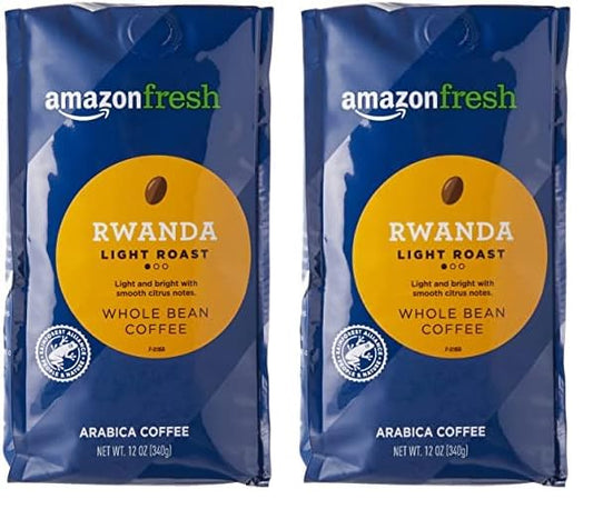 AmazonFresh Direct Trade Rwanda Whole Bean Coffee, Light Roast, 12 Ounce (Pack of 2)