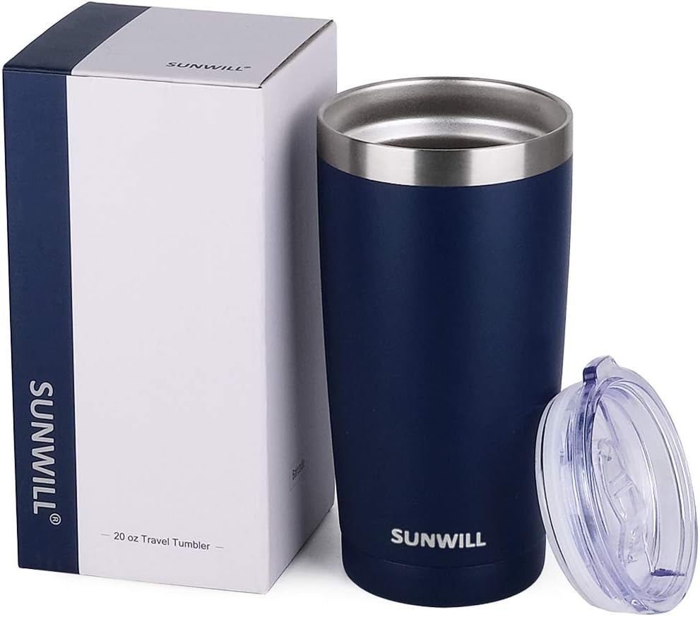 SUNWILL Travel Coffee Tumbler 20 oz, Insulated Mug with Lid, Stainless Steel Cup for Outdoor, Powder Coated Navy