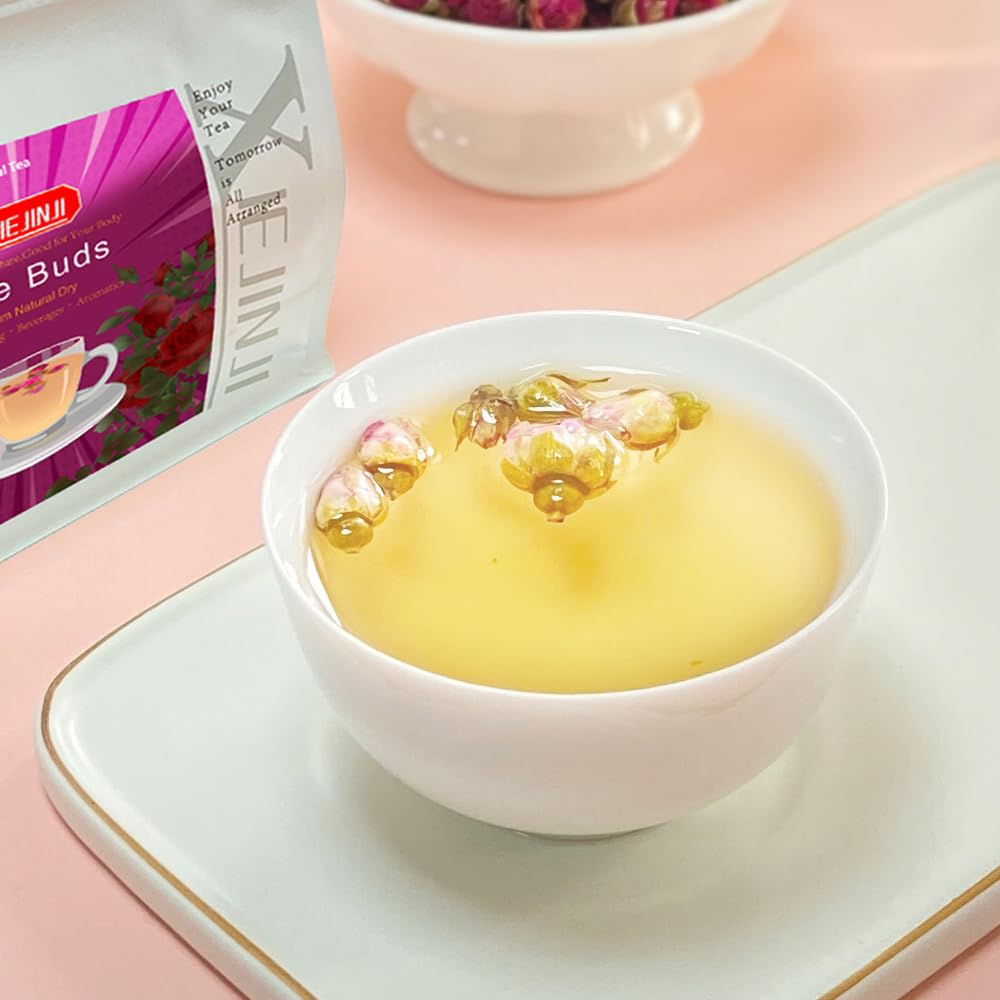 XIEJINJI Rose Tea - 100% Pure Loose Dried Rose Buds(5.3oz/150g) - Food Grade Natural Herbal Tea, Caffeine Free Sugar Free, Resealable Bag