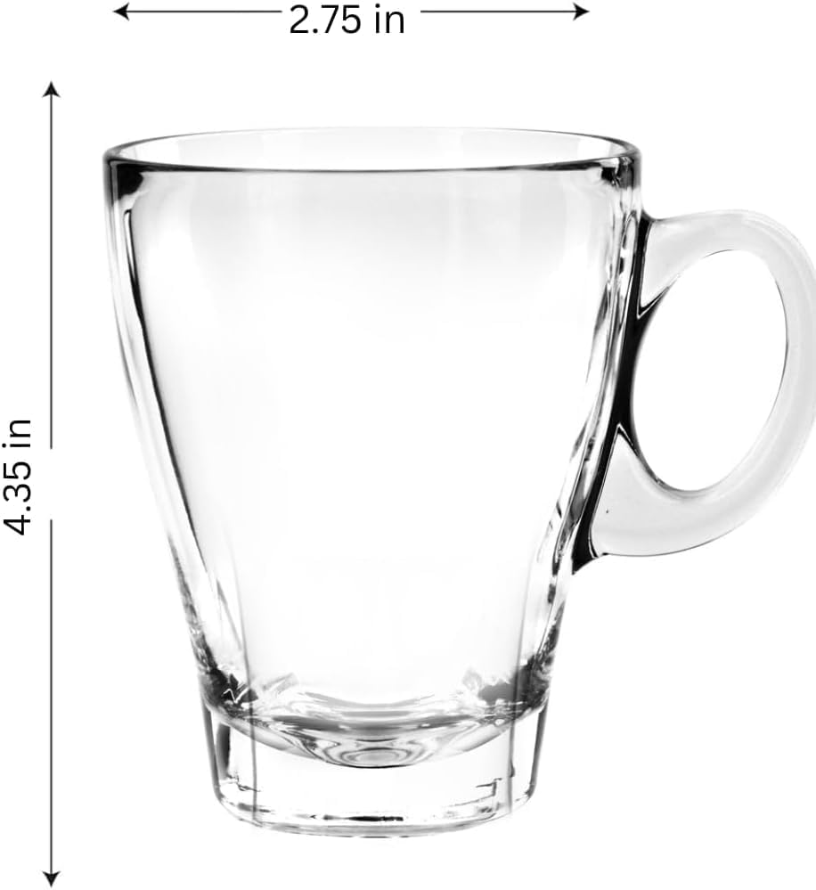 LEMONSODA Clear Large Glass Coffee Mug with Handles for Hot Beverages, Clear Mugs for Espresso, Tea, Cappucino, Latte, Juice (8.75 oz, 10.5 oz, 12 oz) (12 oz, Set of 48)
