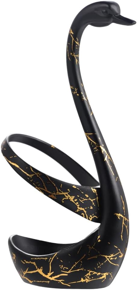 AnSaw Small Coffee Spoon Holder Set,Black Swan Base With 10 Pcs Black & Gold Demitasse Espresso Spoons Set,4.7" Mini Leaf Dessert Spoon,Stainless Steel Tea Spoons