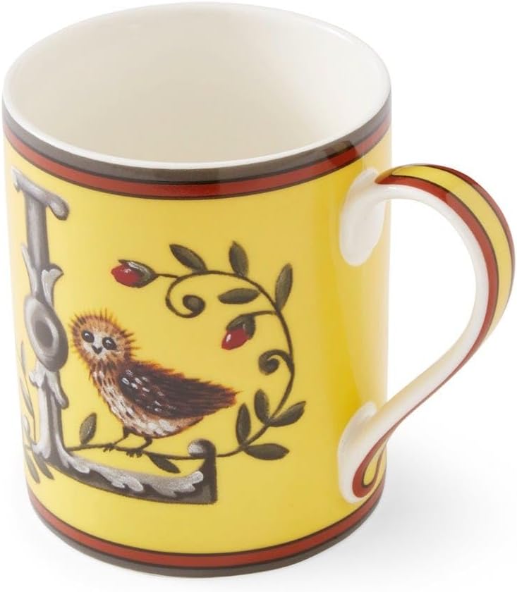 Spode Kit Kemp 12oz Mug, L lnitial - Fine China Coffee Cup with Floral Alphabet Design, Custom Letter Mug for Unique Gift Giving - Personalized Kitchen Drinkware, Dishwasher Safe & Stylish