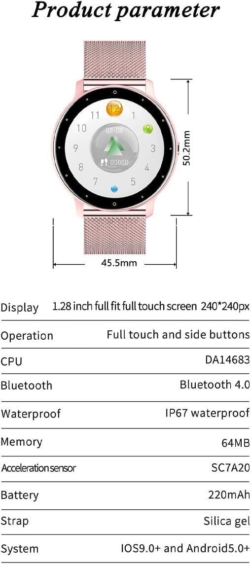 Smart Watch Men Bluetooth Call Fitness Tracker 1.32" HD Full Touch Screen Smartwatch IP67 Waterproof Stainless Steel Sport Watch for Android iOS (B-Pink)