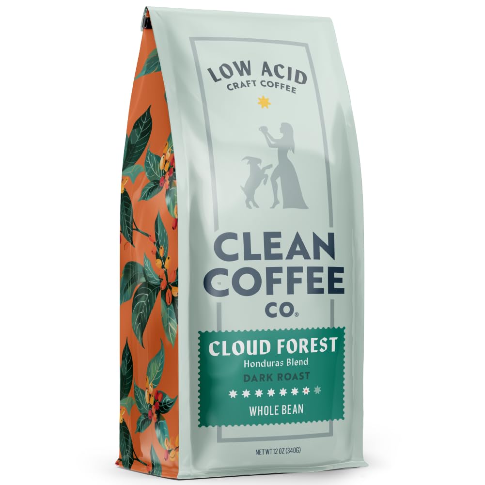 Clean Coffee Co. - Low Acid Dark Roast, Tested for Molds and Toxins, Honduras Blend, Notes of Caramel, Dark Chocolate, and Toasted Malts (Whole Bean, 12 oz Bag)