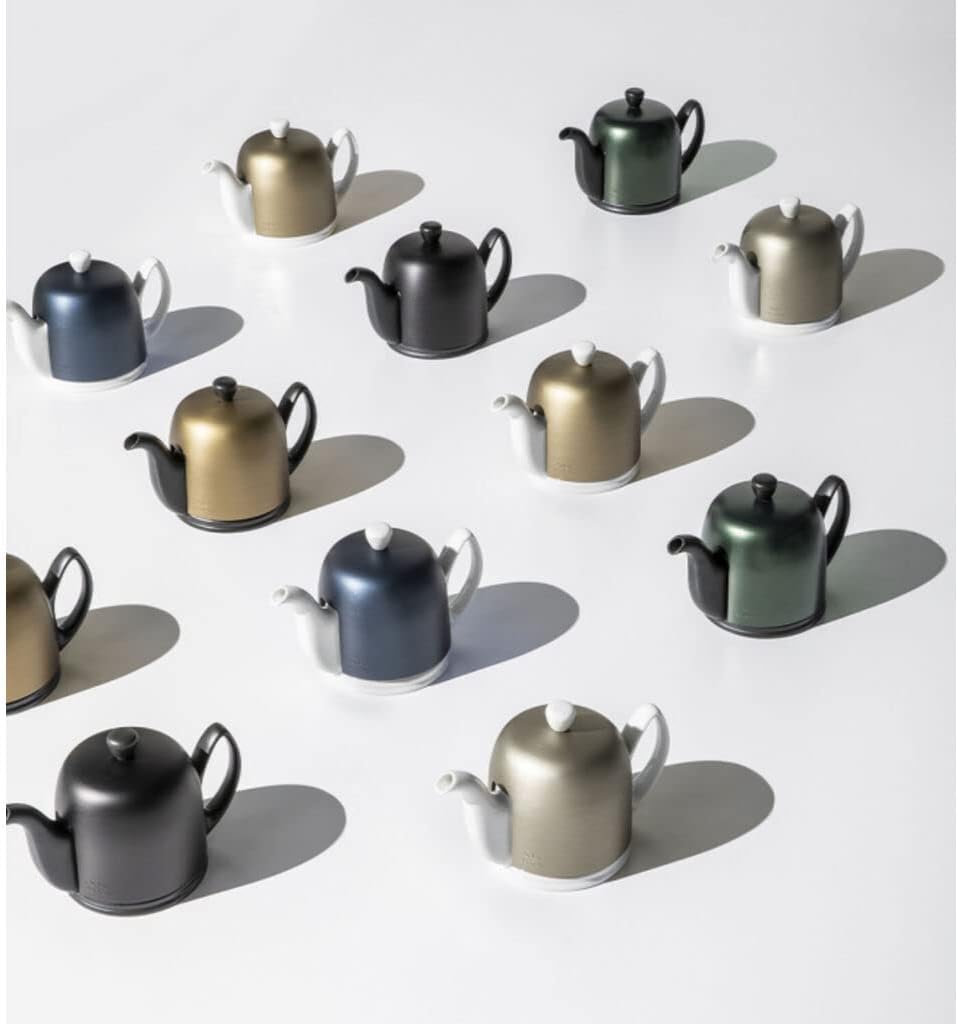 Salam Luxury French Tea Pot - Porcelain Teapot with Emerald Aluminum Cover, Ceramic Tea Kettle for Loose Tea, Removable Infuser, 4 Cup Capacity, 24oz - Emerald