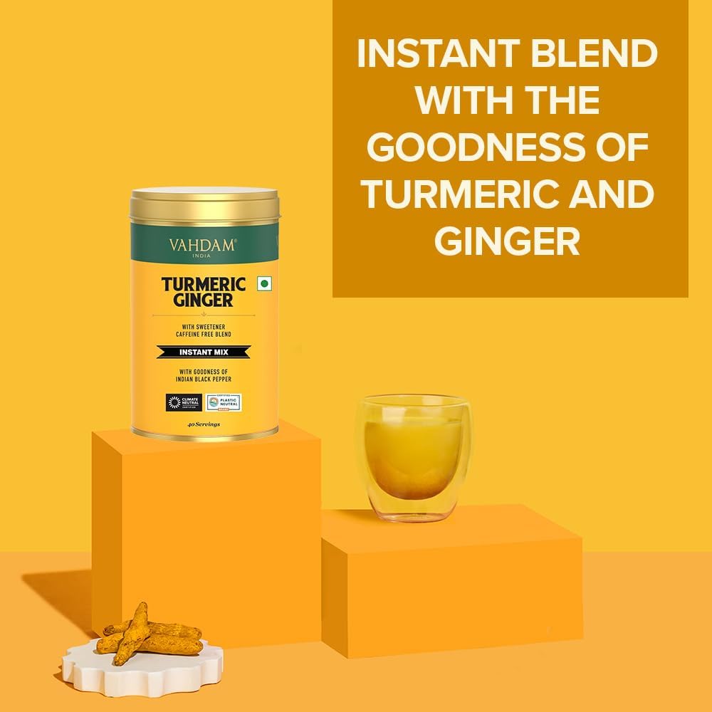 VAHDAM, Golden Milk Powder/Turmeric Ginger Latte Mix (100g, 40 Cups) Caffeine-Free | Powerful Curcumin, Turmeric Powder & Ginger | Brew Hot/Iced Tea