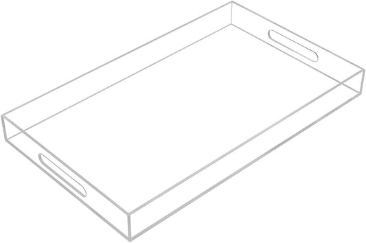 Clear Sturdy Acrylic Serving Tray with Handles-12x20Inch-Serving Coffee,Appetizer,Breakfast,Butler-Kitchen Countertop Makeup Drawer Organizer-Vanity Table Ottoman Tray-Decorative Tray