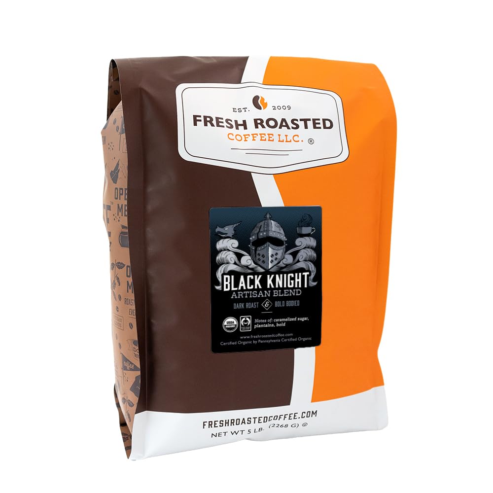Fresh Roasted Coffee, Organic Black Knight | USDA Organic, Kosher | Dark Roast 5 lb (80 oz) Ground
