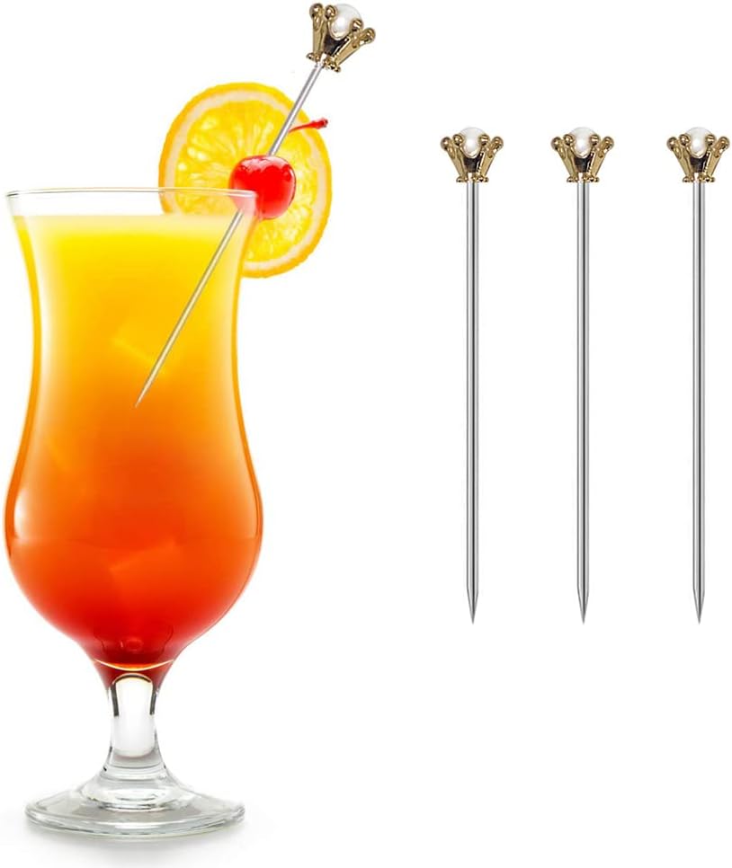 Stainless Steel Cocktail Picks Crown,Metal Martini Sticks,Fruits Toothpicks,Reusable Garnish Skewer Drinks Sandwiches Appetizers Olives Fruits Barbecue Snacks of 8 Pieces (Glod)