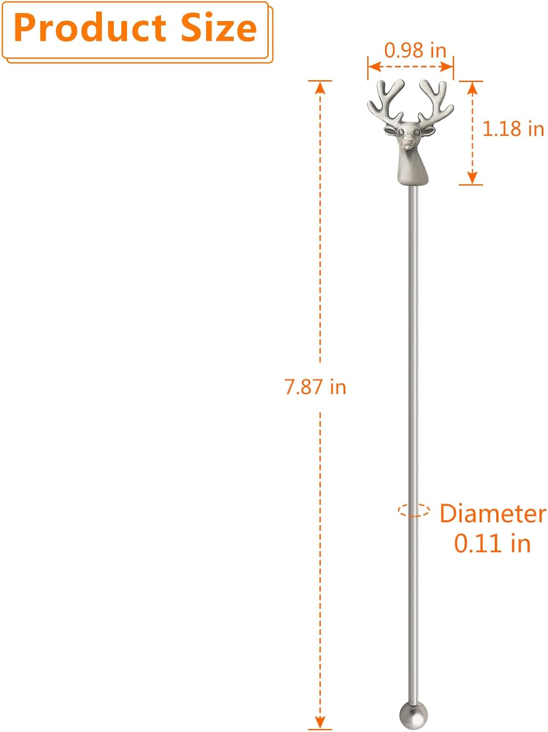 Swizzle Sticks,5 Pcs Stainless Steel Reusable Deer Head Shape Cocktail Stirrer Coffee Beverage Stir Sticks for Cocktail, Whiskey, Hot Cocoa, Creamer (Ancient Silver)