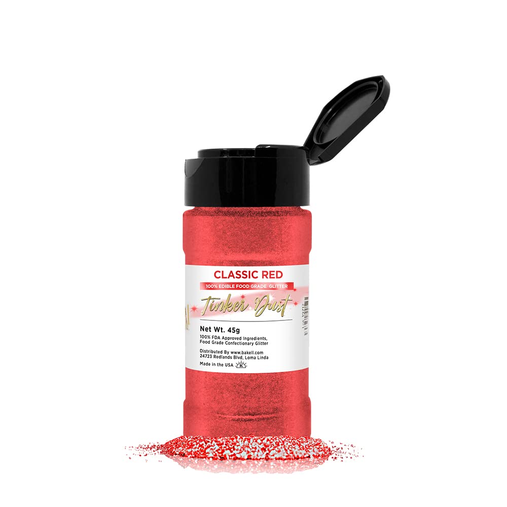 BAKELL® Red Edible Glitter, 45 Gram Shaker | TINKER DUST Edible Glitter | Approved Glitter | 100% Edible Glitter | Cakes, Cupcakes, Cake Pops, Drinks, Vegan Glitter & Dusts