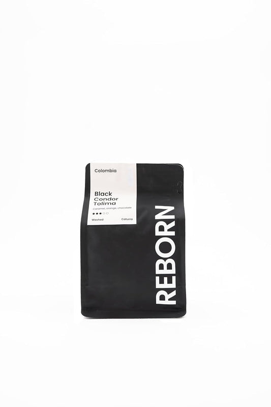 Reborn Coffee Specialty Whole Bean Coffee, Medium Roast, 12 Ounce, Colombia Black Condor Tolima, Flavor Notes of Chocolate, Nut, and Citrus