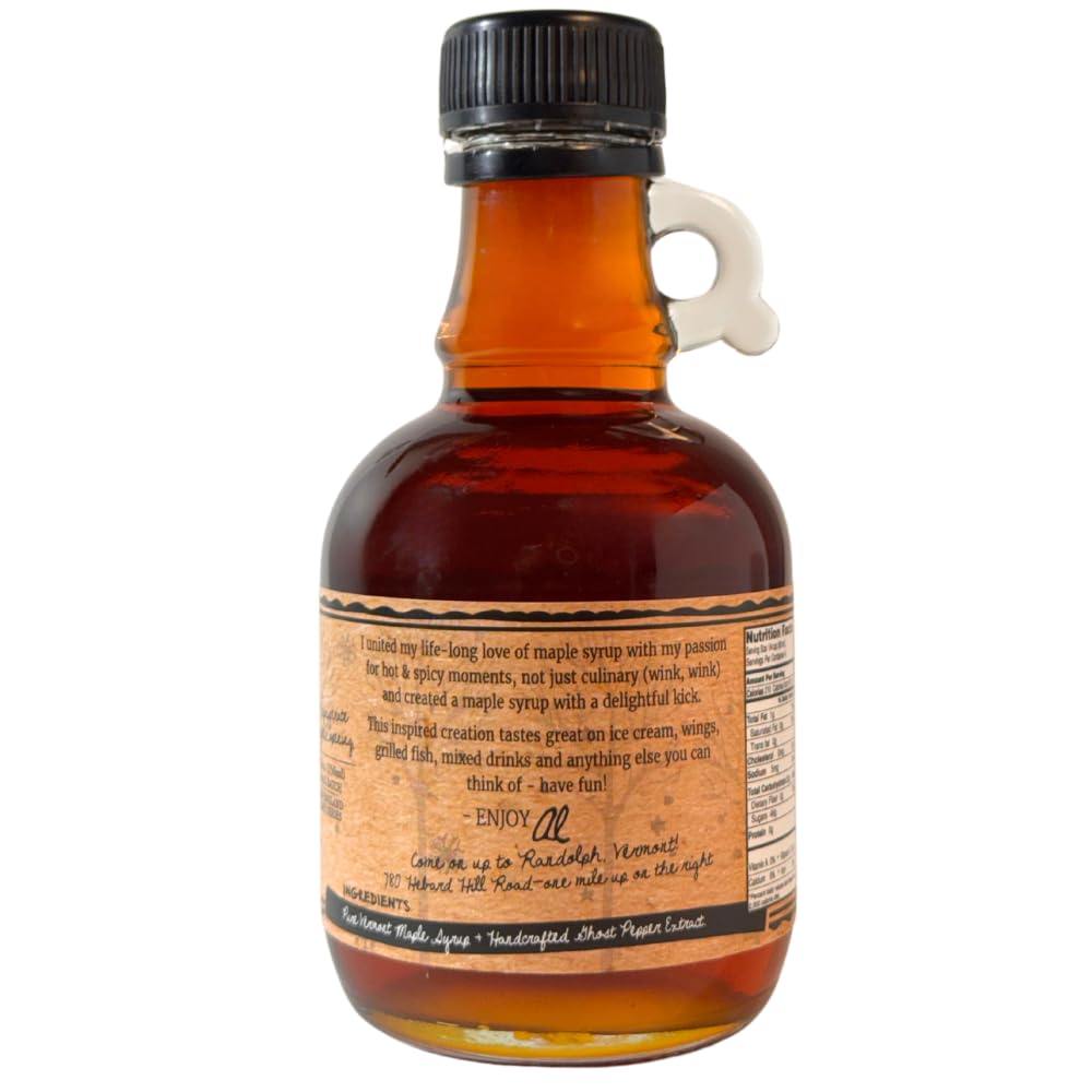 WOOD'S “Ghosted” Maple Syrup – Ghost Pepper Infused | Sweet & Spicy Flavor Fusion | Small-Batch Vermont Syrup with Real Ghost Pepper Extract | Vegan, Natural, Eco-Friendly | Great for Cocktails, BBQ, Glazes & More |8.45 Fl Oz (250mL)