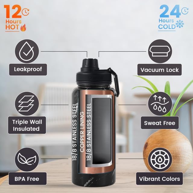 Lexlion 32 Oz Triple Walled Insulated Stainless Steel Tea Infuser Bottle, Fruit Infuser, Leakproof, Sweatproof