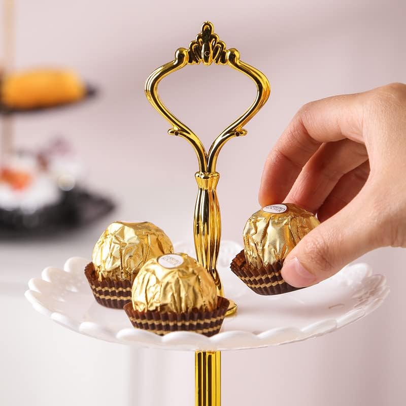 2 Pack of Large Plastic Dessert Stands, 3 Tier Cupcake Stand, 3 Tiered Serving Display Stand Reusable Pastry Dessert Tower Tray/Platter for Tea Party, Baby Shower and Wedding (White)