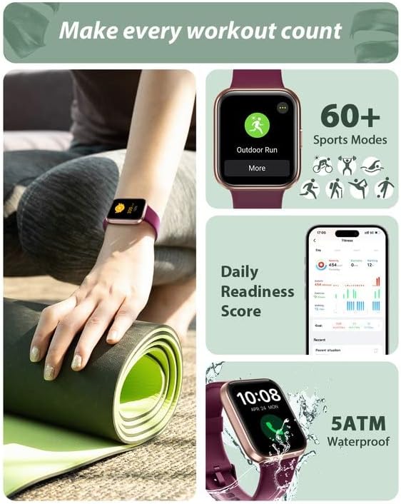 Smart Watch for Men Women(Call Receive/Dial), Alexa Built-in, 1.7" Touch Screen Fitness Tracker with Heart Rate Sleep Tracking, 60 Sports Modes, 5ATM Waterproof Smartwatch for Android iPhone