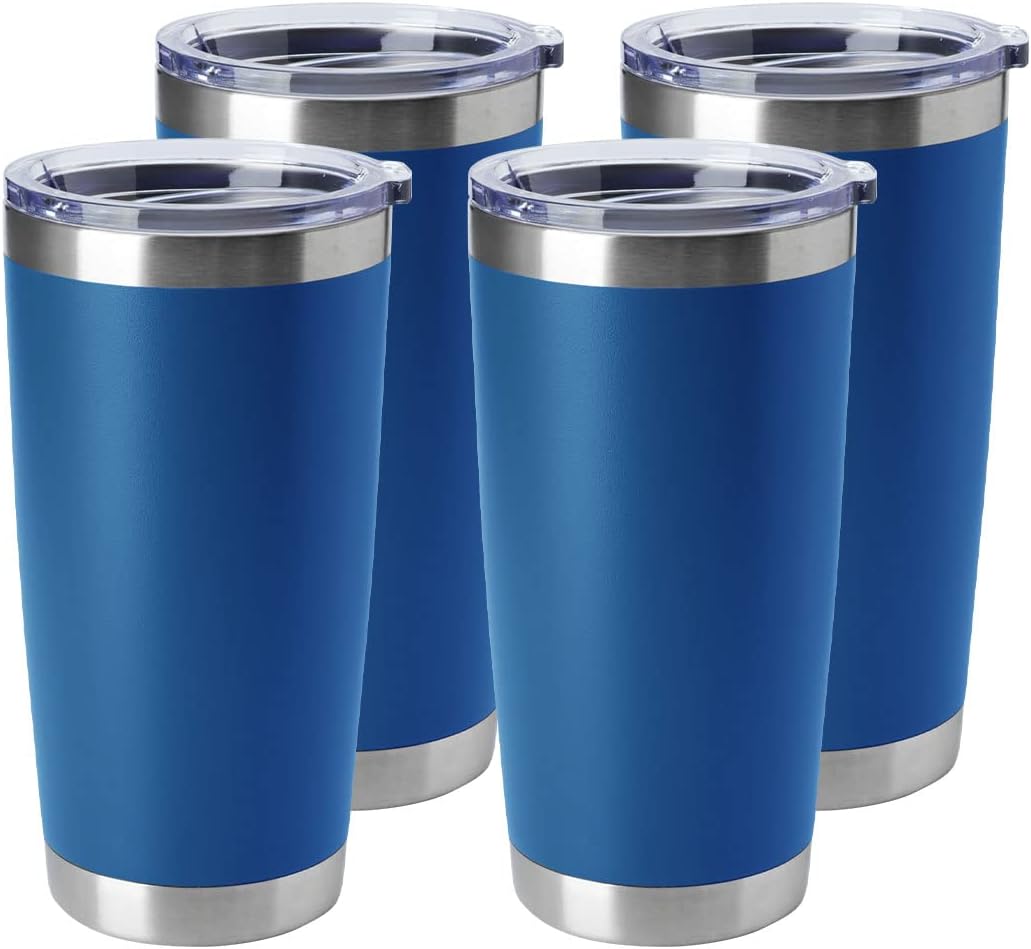HASLE OUTFITTERS 20oz Tumblers Stainless Steel Mugs with Lid Double Wall Vacuum Insulated Coffee Cups for Cold & Hot Drinks (20oz-Dark Blue, 4 Pack)