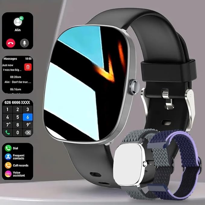 Smart Watch for Men, Women Fitness Tracker Answer/Make Calls, 1.83’ IP68 Waterproof/Heart Rate Sleep Monitor/Blood Oxygen Measurement/100+ Sports Modes Compatible with Android iOS 3 Straps(Black）