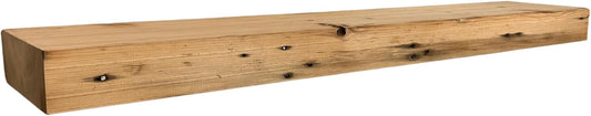 Modern Timber Craft Reclaimed Wood Fireplace Mantel Shelf | Solid Rustic American Barnwood with Steel Floating Shelf Brackets | 2.75" Thickness | 48" L x 10" D, Unfinished, Planed and Sanded