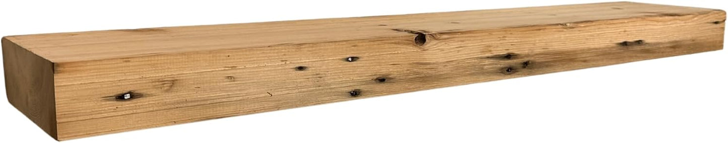 Modern Timber Craft Reclaimed Wood Fireplace Mantel Shelf | Solid Rustic American Barnwood with Steel Floating Shelf Brackets | 2.75" Thickness | 72" L x 5" D, Unfinished, Planed and Sanded