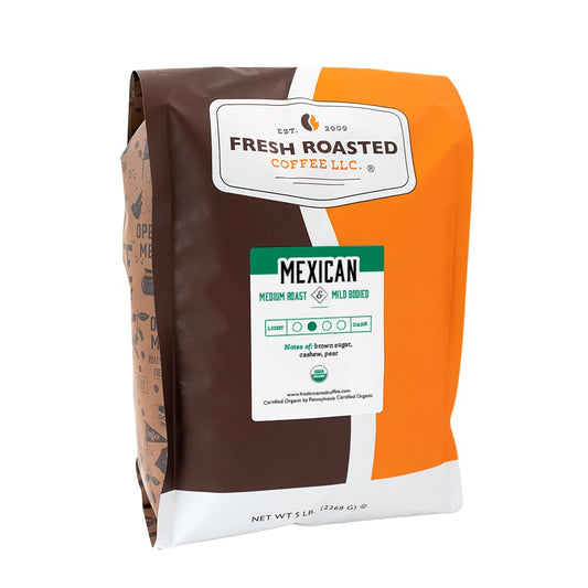 Fresh Roasted Coffee, Organic Mexican | Mold & Myco 3rd Party Tested, USDA Organic, Kosher | Medium Roast 5 lb (80 oz) Ground
