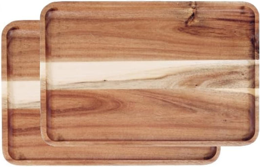 2 PCS Solid Acacia Wood Serving Trays Rectangular Wooden Serving Platters Natural Wooden Boards for Bar Coffee Party 13.5 * 9.5 inch (13.5 * 9.5)