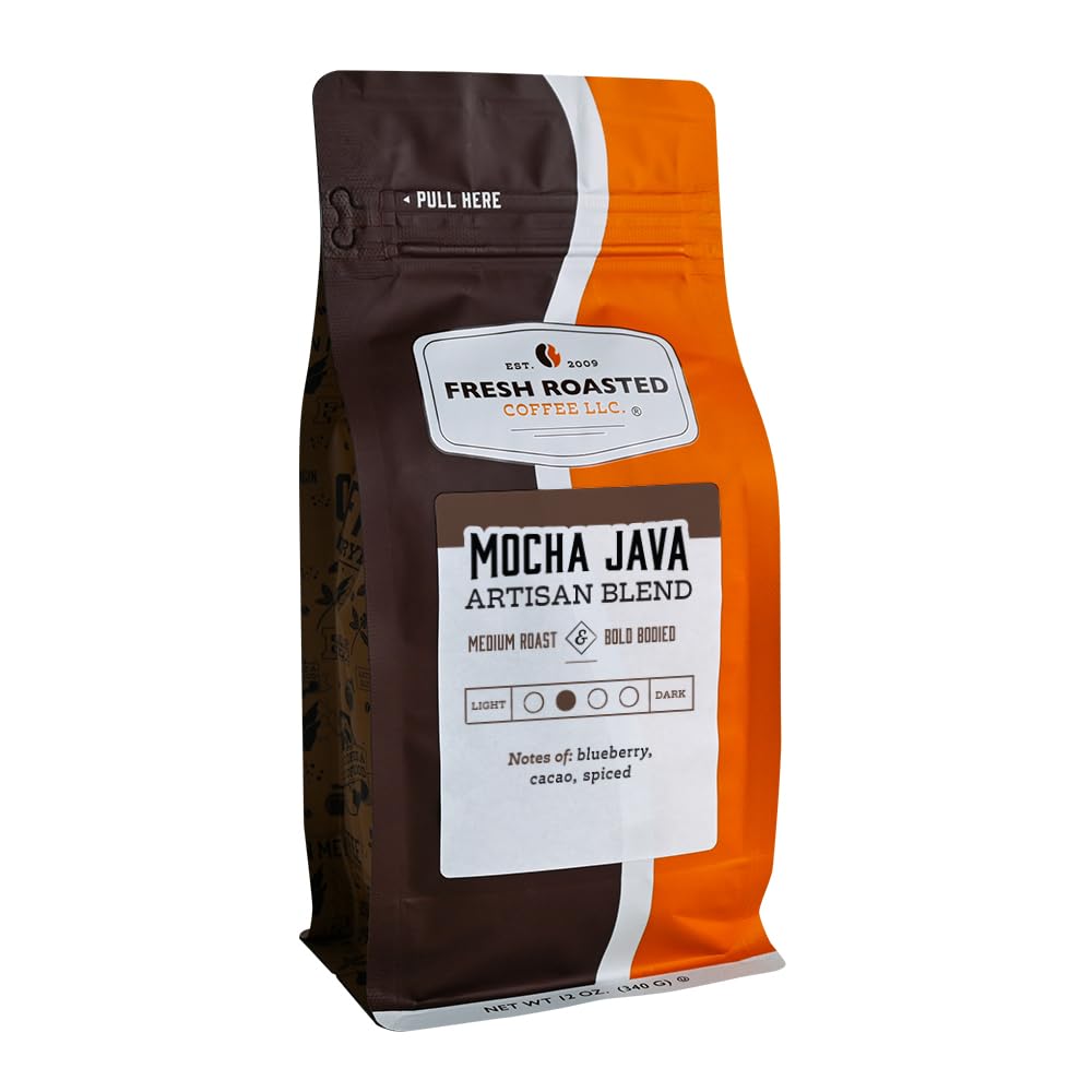 Fresh Roasted Coffee, Mocha Java, 12 oz, Medium Roast, Kosher, Whole Bean