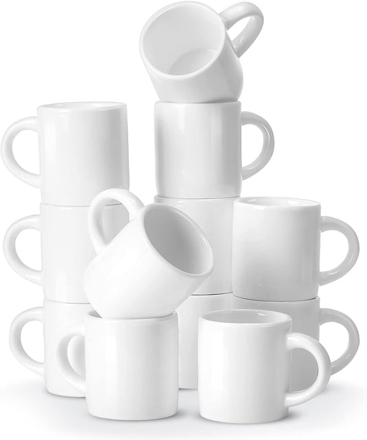 Roshtia 12 Pieces 3 oz Espresso Mugs Espresso Cups Mini Coffee Mugs with Handles Porcelain Coffee Cups Ceramic Smooth Demitasse for Tea Drinks Cocoa Milk Water(White)