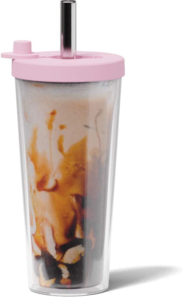 Dodoko Reusable Boba Cup and Straw Boba Tea Cup Bubble Tea Cup Reusable Iced Coffee Cup Cold Coffee Cup Smoothie Cup with Lid and Straw Smoothie Cup to go Smoothie Tumbler 17 oz - Bubble Pink