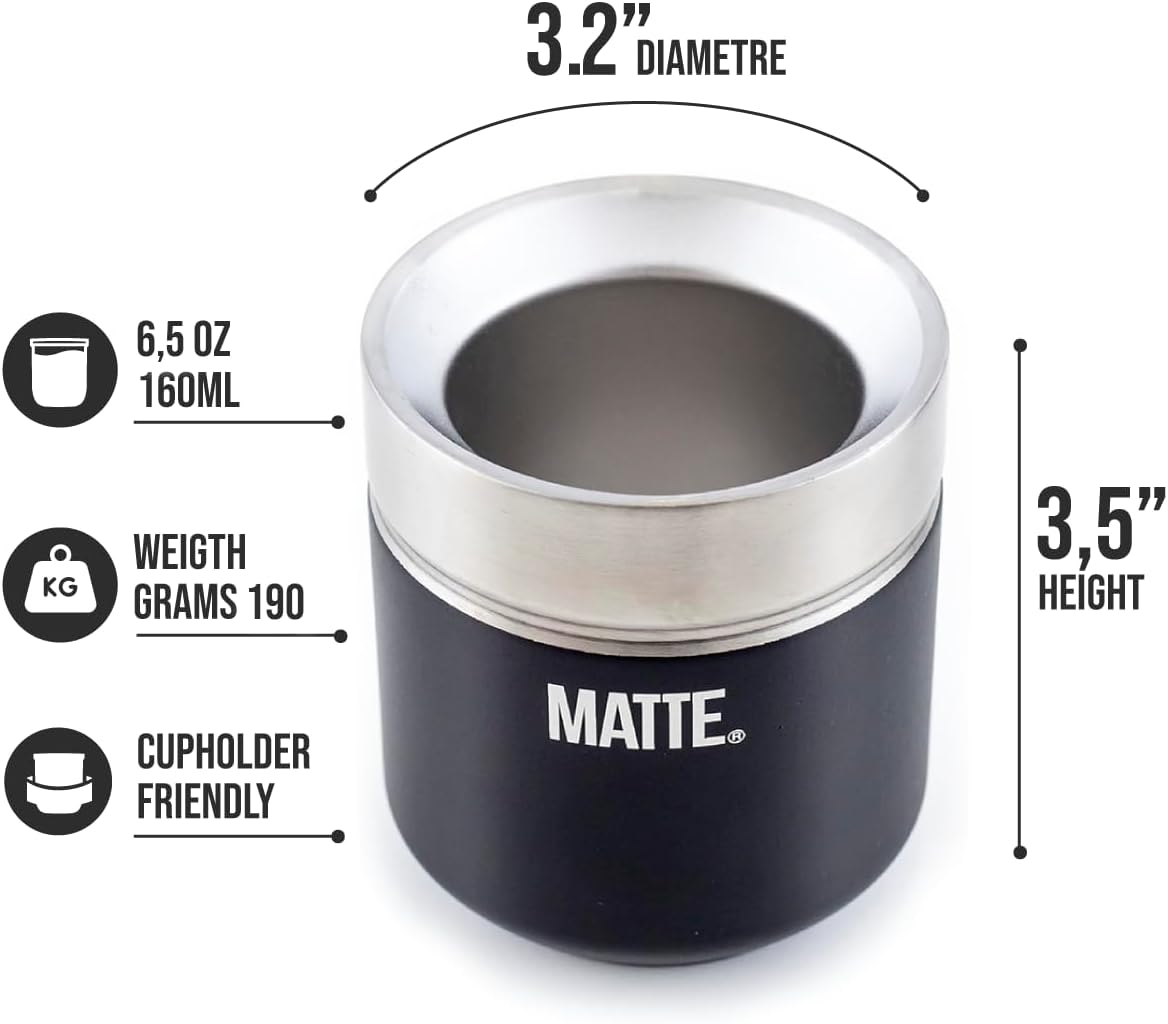 Matte 6.5 oz Yerba Mate Gourd and Bombilla Set - Includes DS Pro Box - BPA Free Yerba Mate Set Kit with Mate Straw, Elegant Design, Non-Slip Base (Black)