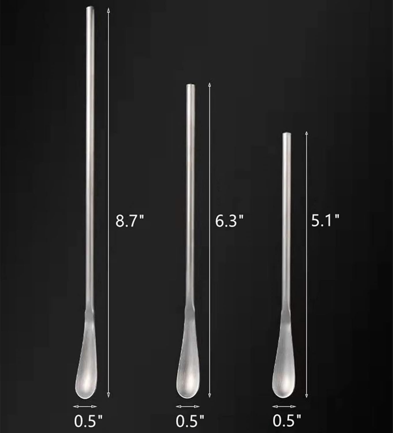 6 Pcs Coffee Stirrers, 3 Sizes Reusable Coffee Stir Sticks (5'', 6.3'', 8.7''), Stainless Steel Stirring Spoons for Espresso & Iced Tea, Silver